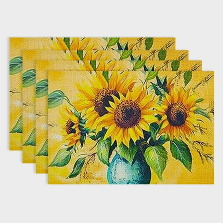 

Pratyus Sunflowers Table Decor Linen Dining Placemats Set of 4 for Birthday Parties Christmas Restaurants Buffets - Home Decoration 18x12in