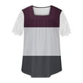 thumbnail image 4 of Tunic Top for Women Pleated Square Neck Blouse Summer 2047 Color Block Casual Lace T-Shirt, 4 of 5