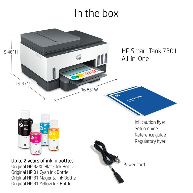 HP Smart Tank 7301e All-in-One InkJet Printer, Color Mobile Print, Scan,  Copy, 