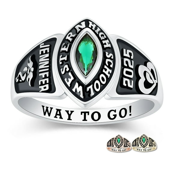 Mementos PJM Custom Women's Class Rings Sterling Silver for High School & College-Platinum-Journey
