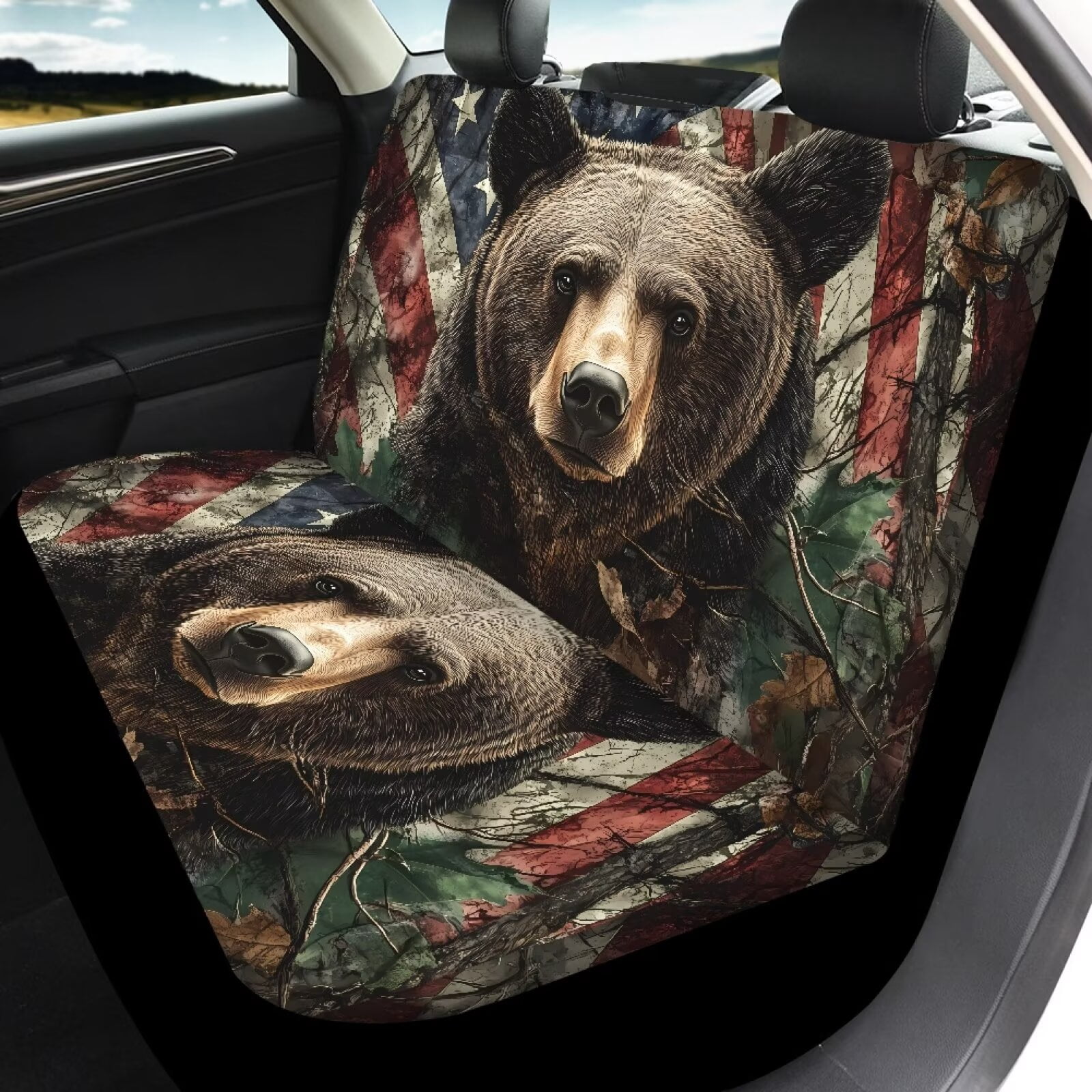 Pzuqiu Bear Flag Car Seat Covers Set Lightweight Front and Rear Seat Cover Set Easy to Install 4 Seats Car Seat Protector Car Seat Protector Accessories Universal Universal Fit Most Sedans
