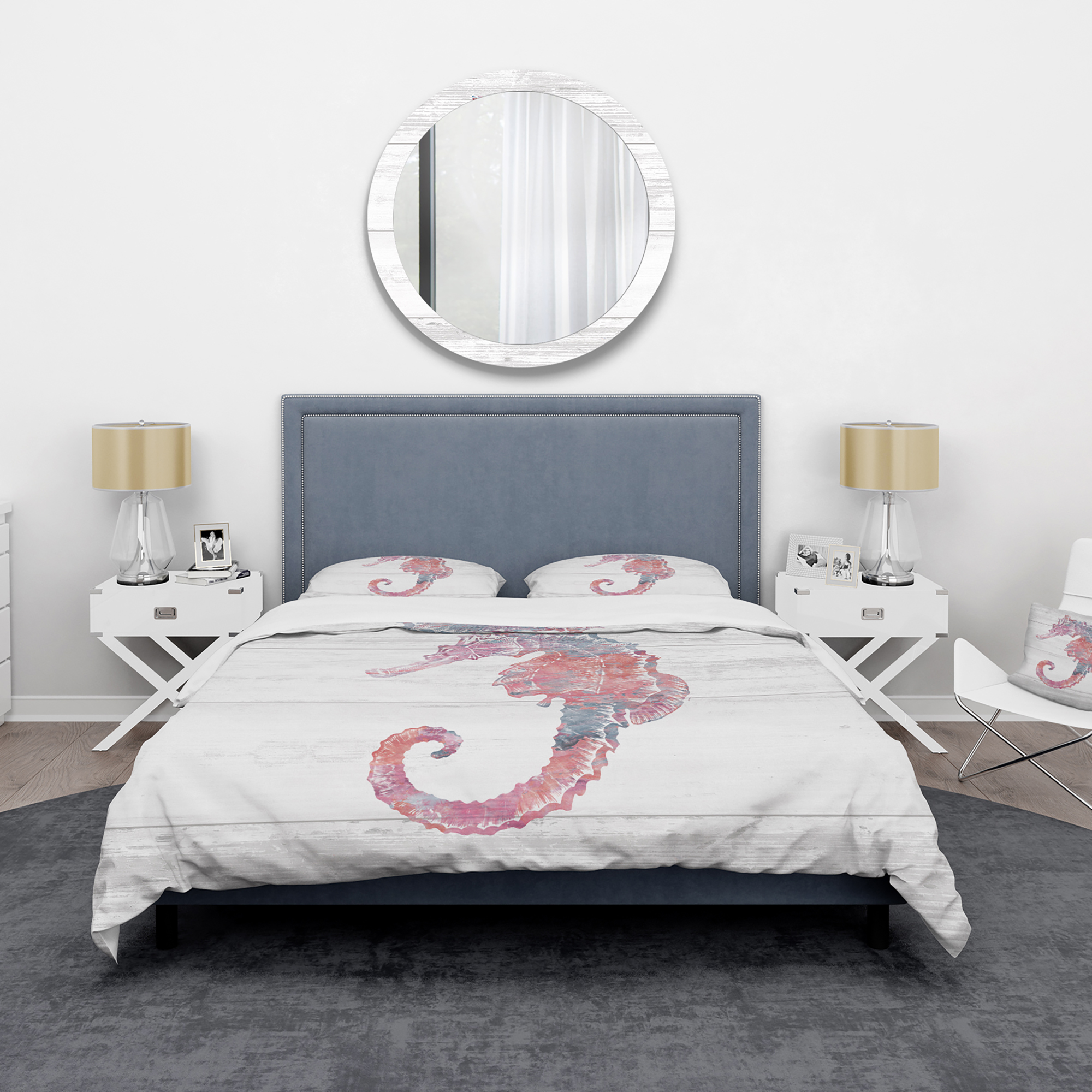 Designart 'Pink seahorses Ocean Life' Coastal Duvet Cover Set