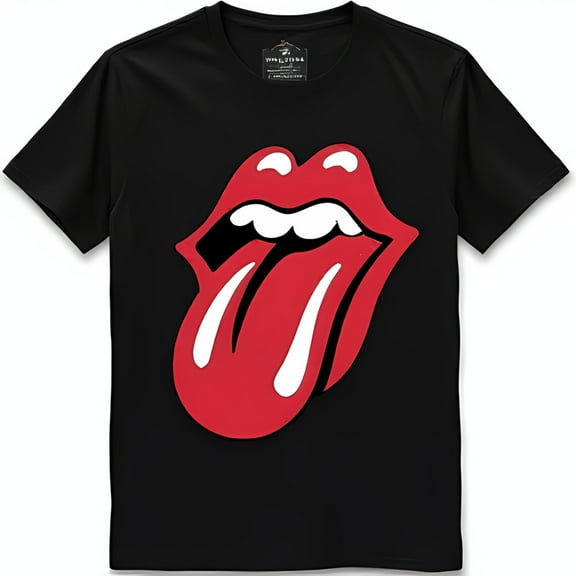 Bold Black T-Shirt with Iconic Tongue Graphic for Music Lovers