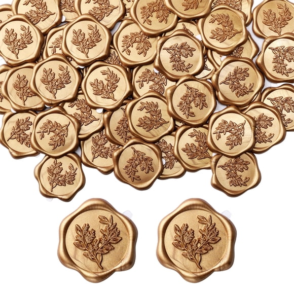 Pegatinas de cera de eucalipto de Yoption, paquete de 50 unidades, color bronce dorado, 3 cm