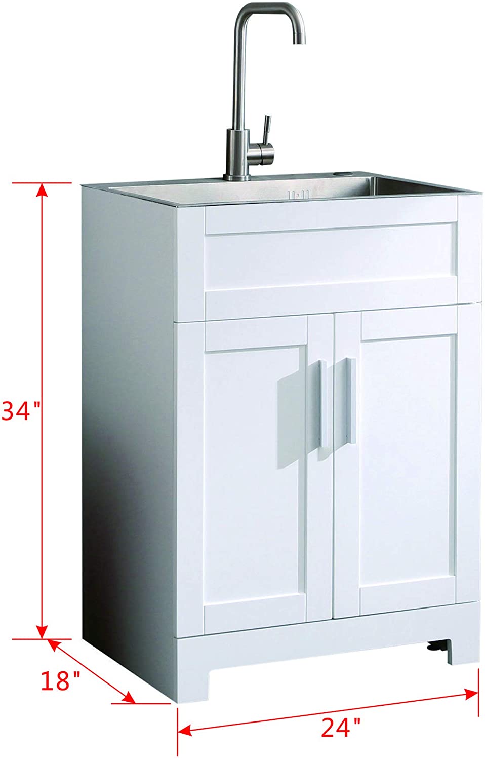 Goodyo 24" White Laundry Utility Cabinet w/Stainless Steel Sink and Faucet - image 4 of 8