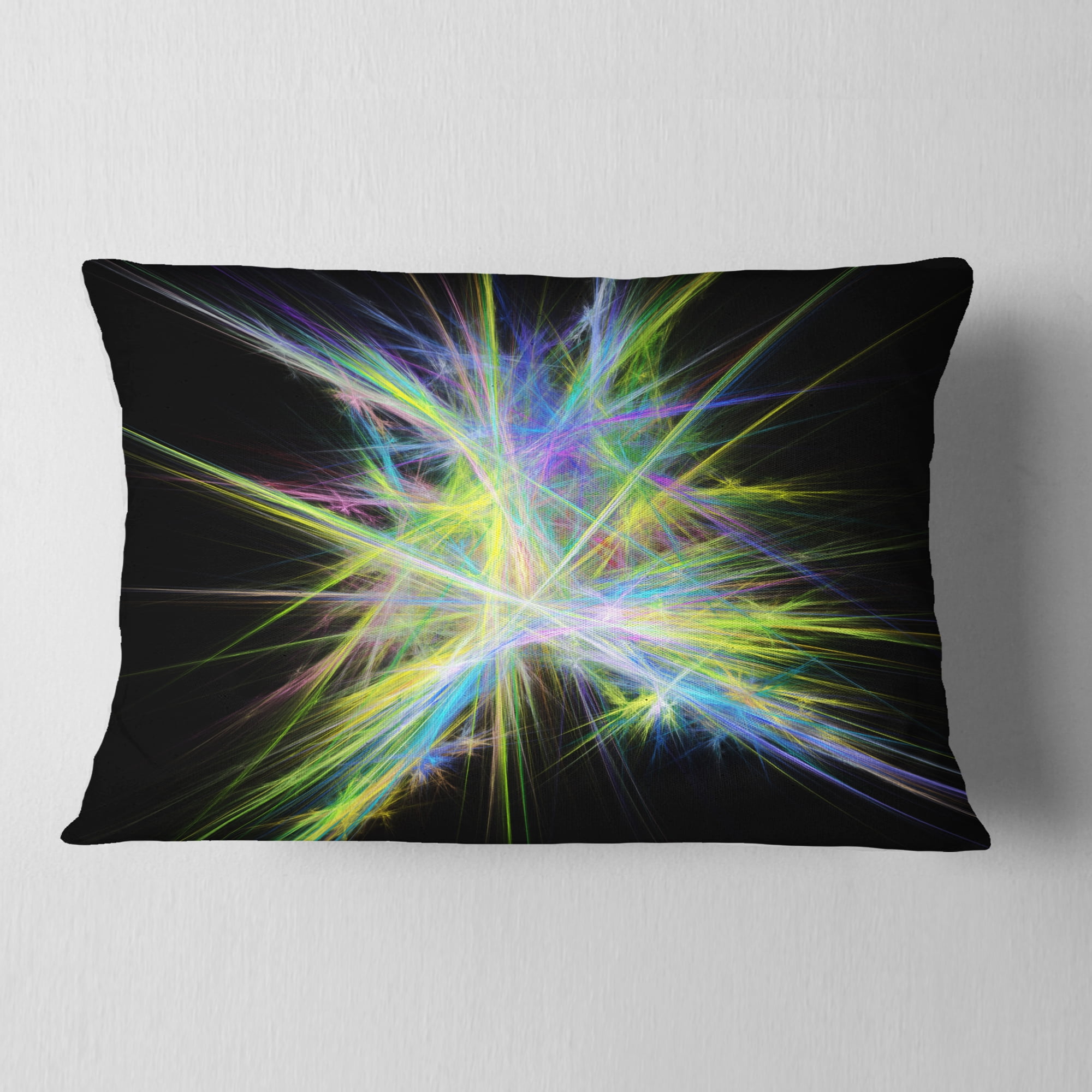 Designart Yellow Blue Chaos Multicolored Rays - Abstract Throw Pillow - 12x20