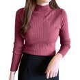 thumbnail image 2 of Pink Womens Tops Autumn and Winter Cardigan Women's New Half High Round Neck Hollow Knitted Top Loose Bottoming Shirt Going Out Tops for Women, 2 of 4