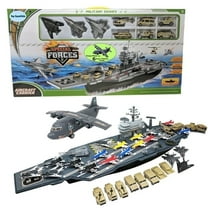 Toy Essentials Toy Aircraft Carrier Army Men with Cargo Plane, 18 Fighter Jets, 12 Military Vehicles