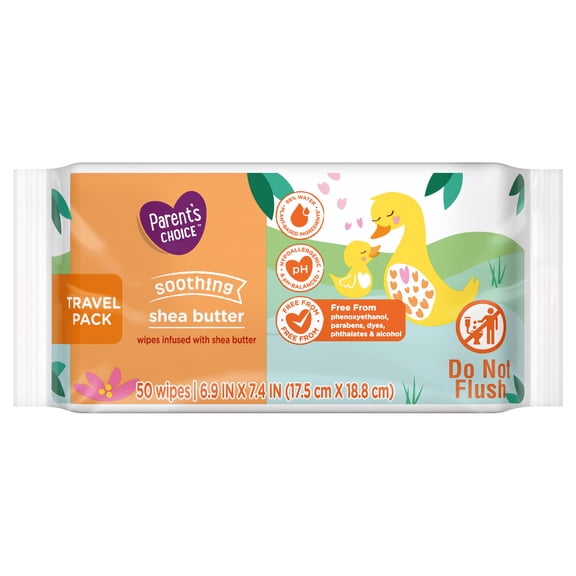 Parent's Choice Shea Butter Baby Wipes Travel Pack 50 Count