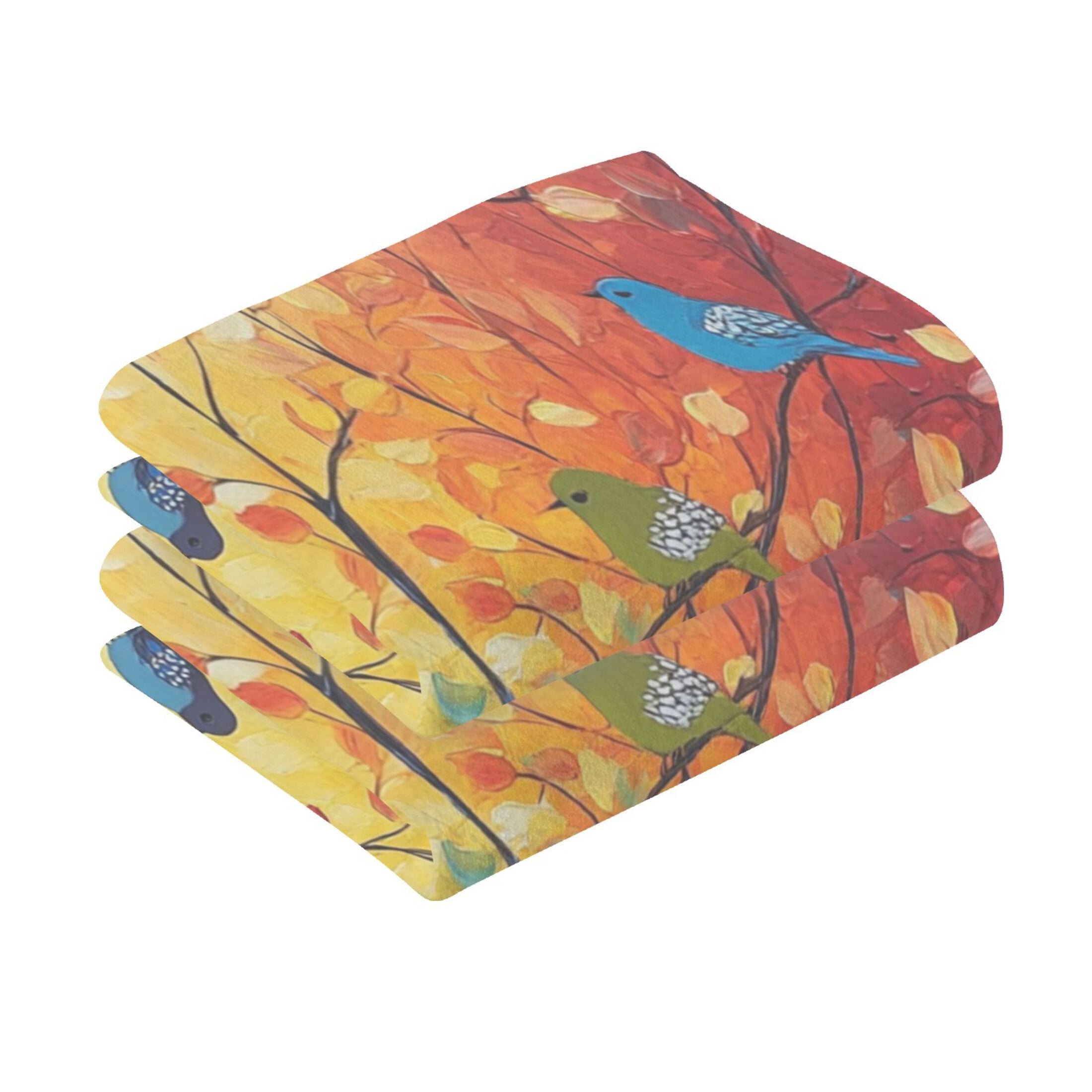 Cotton Towel Two-Piece 16x28 Inch One Sizex2 Face Towel Set Towel Set Cotton Hand Bath Towel Bathroom Beach Colorful Tree Bird