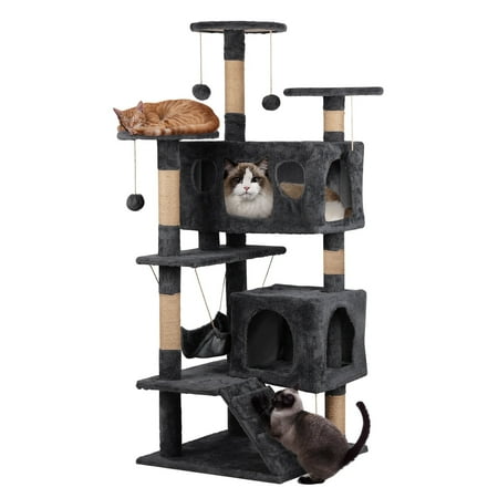 HiiKaa 52"Multi-Function Cat Tree Tower for Large Cat,Cat Scratching Post with Perch,Big Condo,Brown