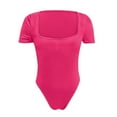 thumbnail image 5 of Siilsaa Women's Square Neck Bodysuit Short Sleeve Shirt Tops Hot Pink,XL, 5 of 5