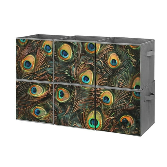 Collapsible Oxford Fabric Storage Cubes with Handles, Large Mid Foldable Oxford Cloth Bins Set of 2/6, Closet Organizers for Shelves Clothes Home Kitchen Toy - Peacock