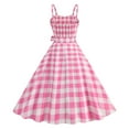 thumbnail image 3 of IBTOM CASTLE Women Vintage 1950s Halter Pink Gingham Polka Dots Swing Dress Cocktail Party Rockabilly Pinup Dresses S Pink Plaid & Bow, 3 of 8