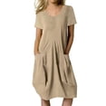 thumbnail image 1 of Vestido largo bohemio para mujer talla grande - Manga corta, cuello en V, estampado floral - Poliéster ligero, informal para la oficina/vacaciones/fiestas, 1 of 5