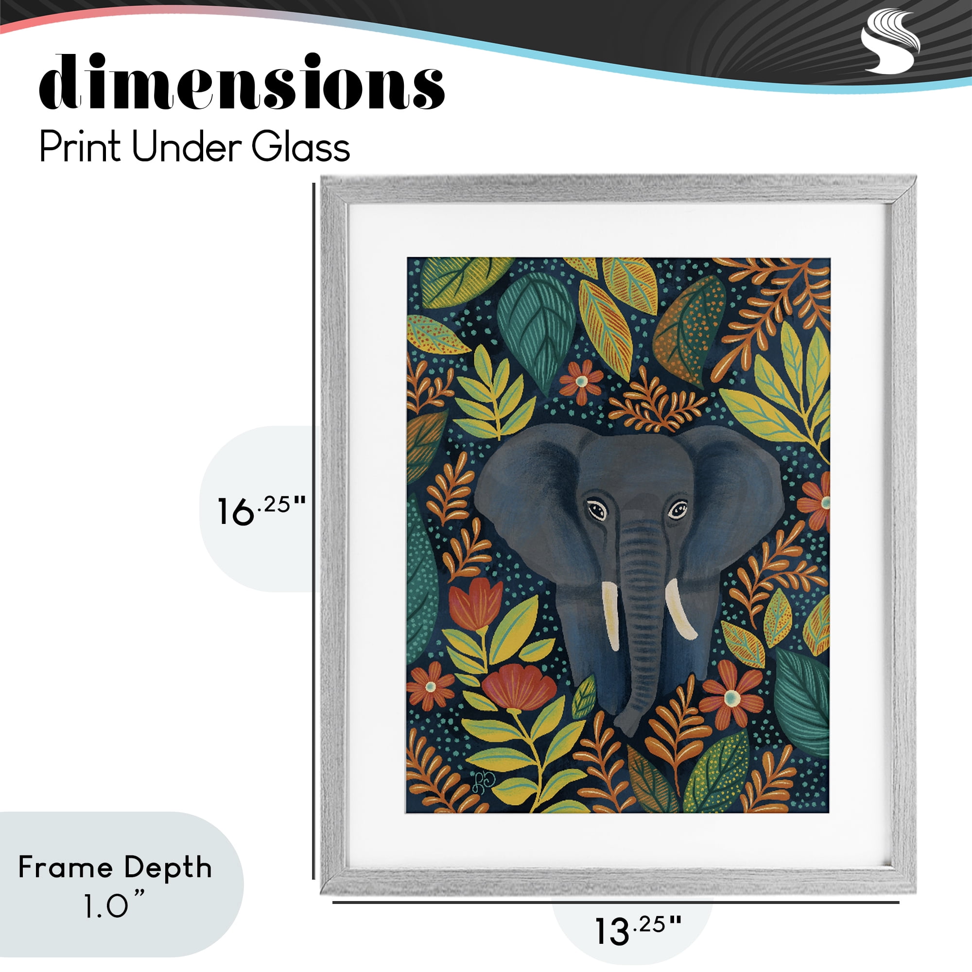 Stupell Industries Exotic Leaf Pattern Elephant Gray Framed Print Under Glass, design by Lisa R Dumm