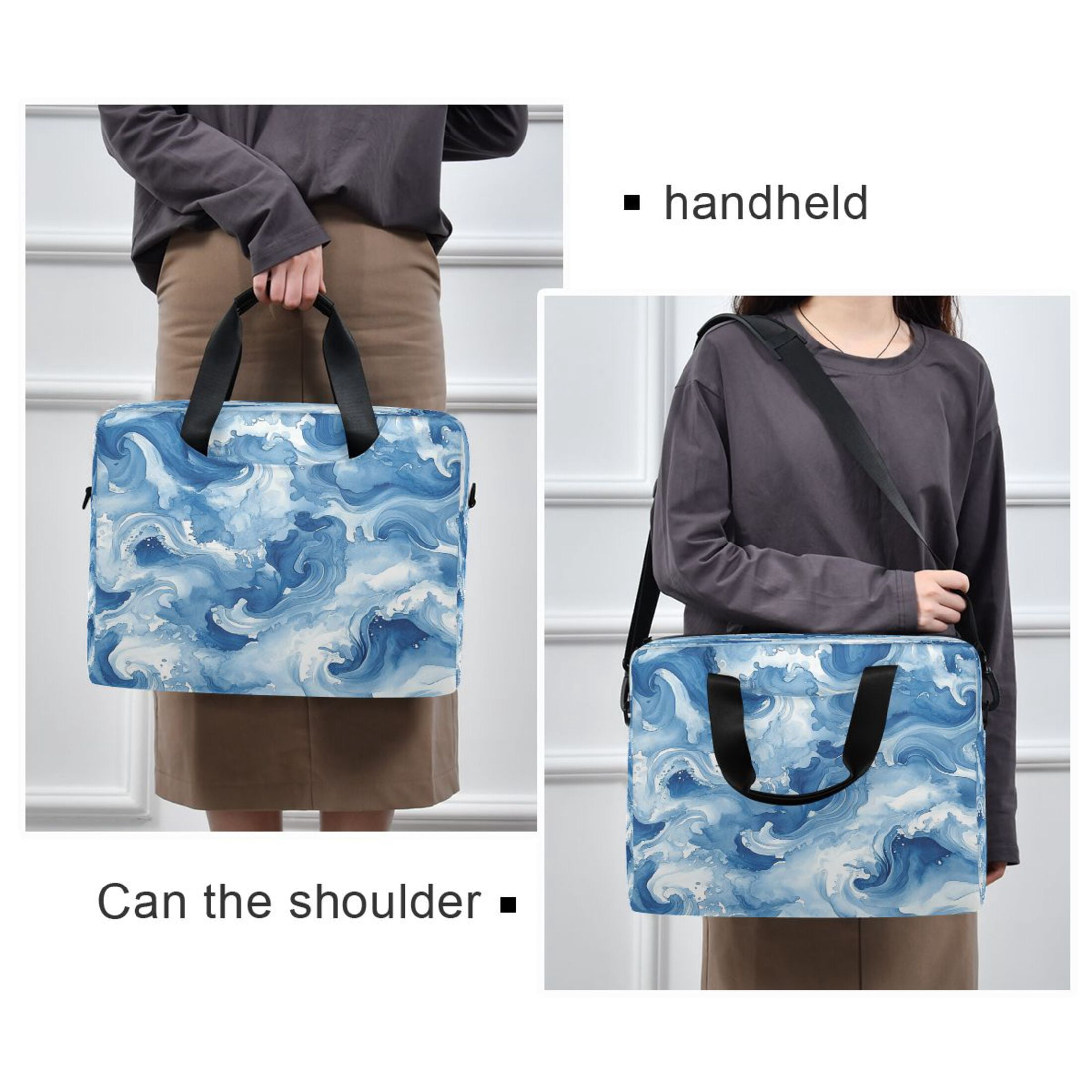 16" Laptop Tote Bag Laptop Sleeve Case Computer Briefcase for Work & Travel Fluid Indigo Waves