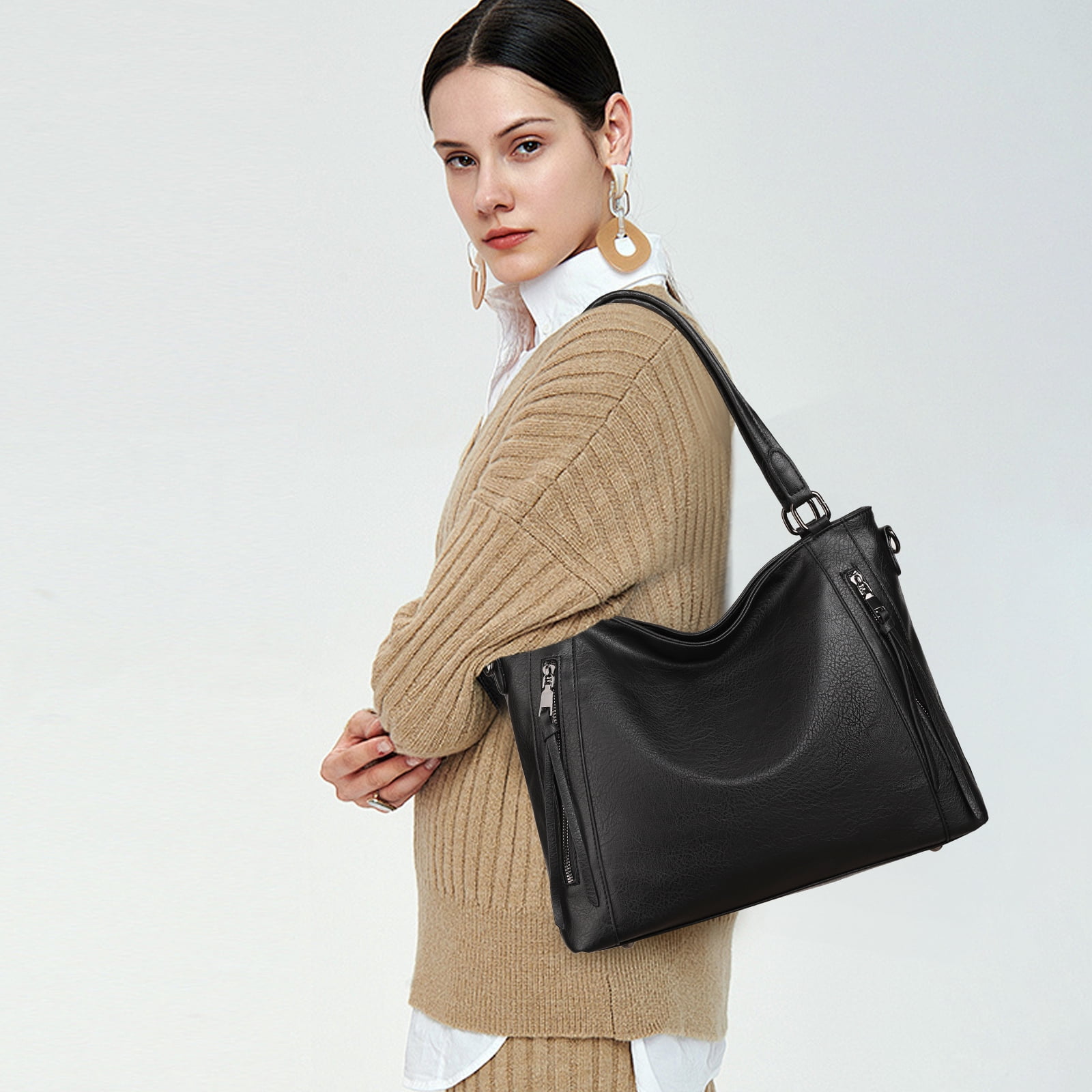 SENDEFN Tote Bag for Women with Zipper Leather Purse and Handbags Ladies Top-handle Shoulder Bags