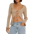 thumbnail image 2 of new women's knitted lace-up cardigan clothing new clothing cardigan long-sleeved adjustable lace-up top-White-L, 2 of 7