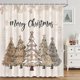 thumbnail image 1 of Cortina de ducha de Navidad, árbol de Navidad, rayas beige, tela impermeable, con 12 ganchos, 1 of 4