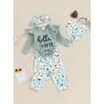 thumbnail image 4 of Newborn Baby Girl Clothes Hello I'm New Here Letter Romper+Floral Pants+Hat+Headband+Coming Home Outfits, 4 of 7