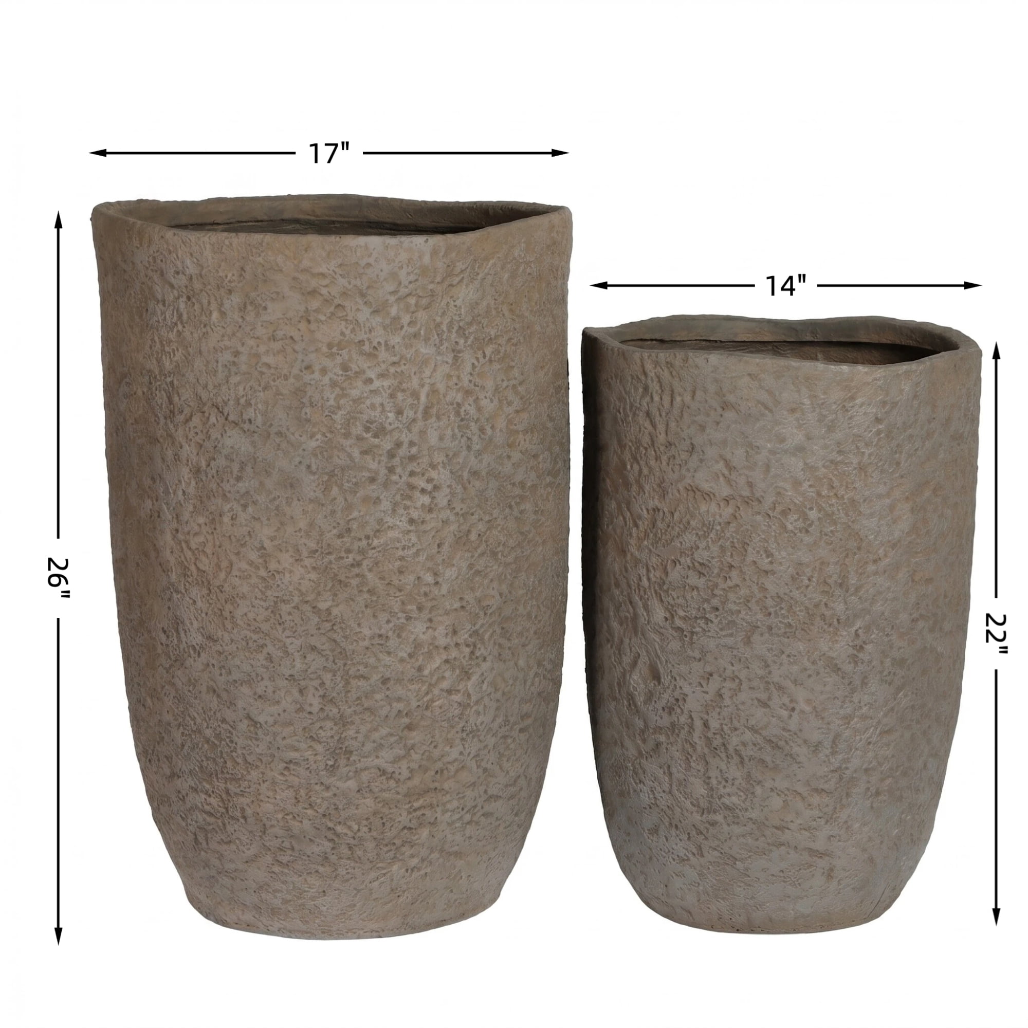 Leumius Concrete Planter Set of 2,Rustic Large Outdoor Indoor Handmade Decorative Planter with Drainage Holes for Home Garden Patio, 14" x 22" & 17" x 26",Coffee