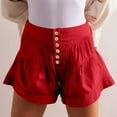 thumbnail image 5 of RYRJJ Women's Shorts Summer Baggy High Waisted Ruffle Flowy Wide Leg Buttons Pleated Casual Shorts Fashion Short Shorts(Red,M), 5 of 7