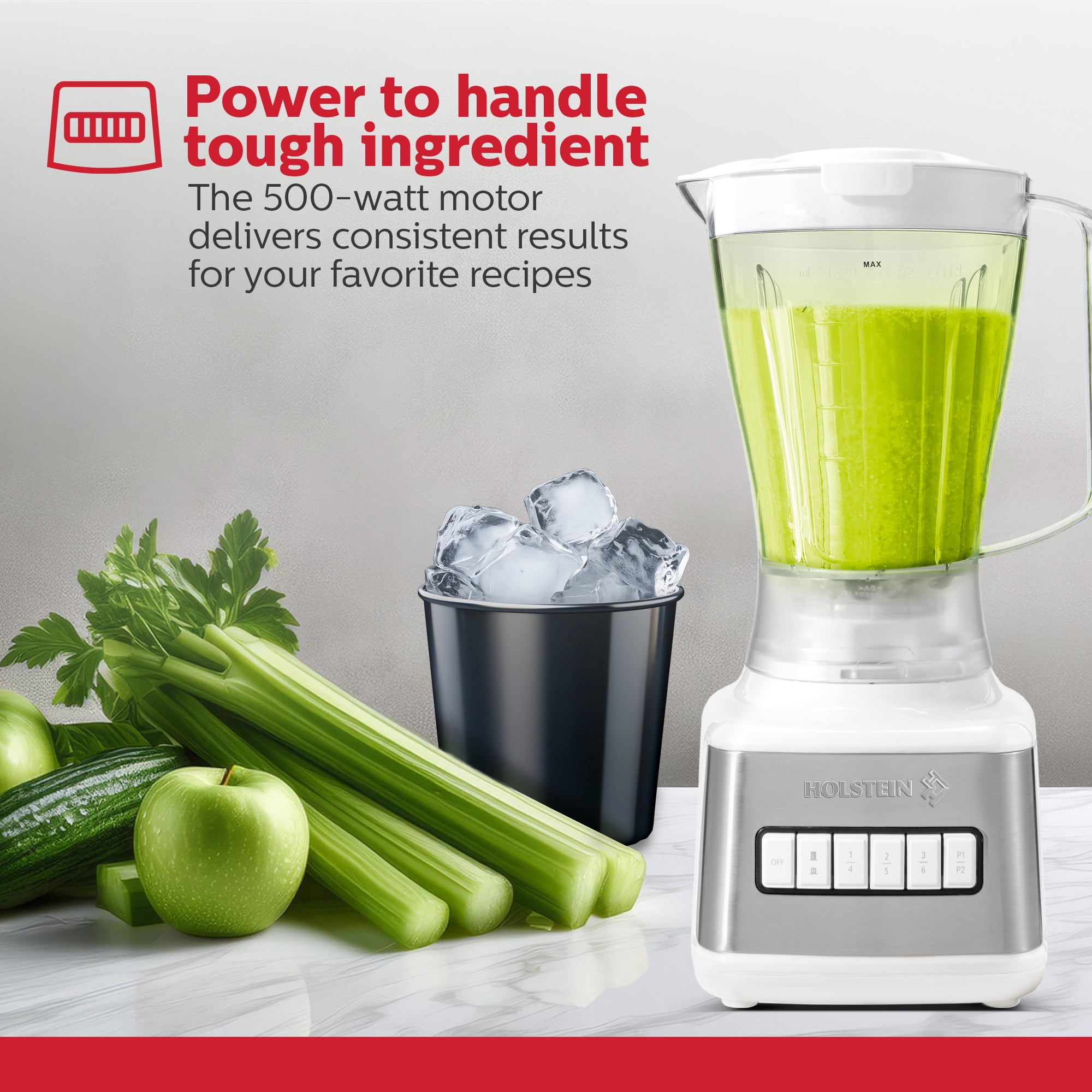 Holstein Housewares 8-Speed Blender 500W Motor, 48 oz Plastic Jar, and Intuitive Controls for Effortless Blending - Elevate Your Culinary Experience Now - Kitchen Essential