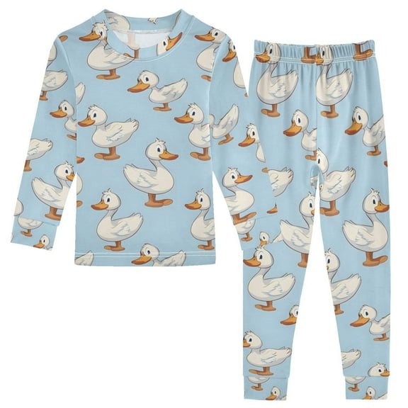 joogoo Cartoon Duck 2 Piece Long Sleeve Tee and Pants Cotton Pajama Set 5Y