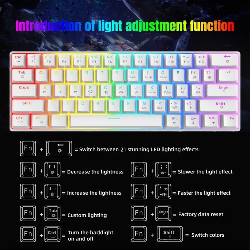 V900 Mechanical Gaming Keyboard 61 Keys Compact Design With RGB Backlight And Hot Swappable Red Switches Small Keypad