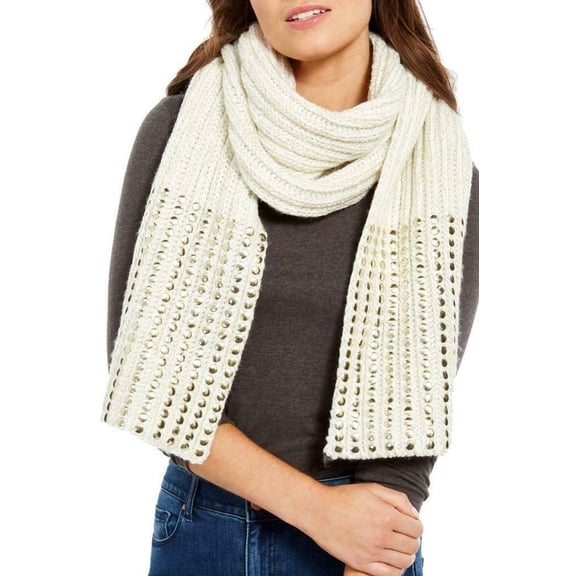 DKNY  Women's Flat-Stud Metallic Rib-Knit Chunky Scarf Gift Set Gold