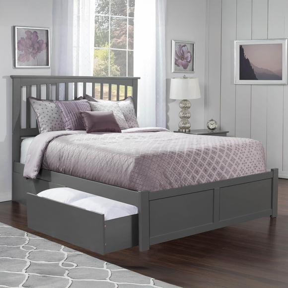 Leo & Lacey Lit Plateforme Grand en Bois avec Tiroirs de Rangement, Gris