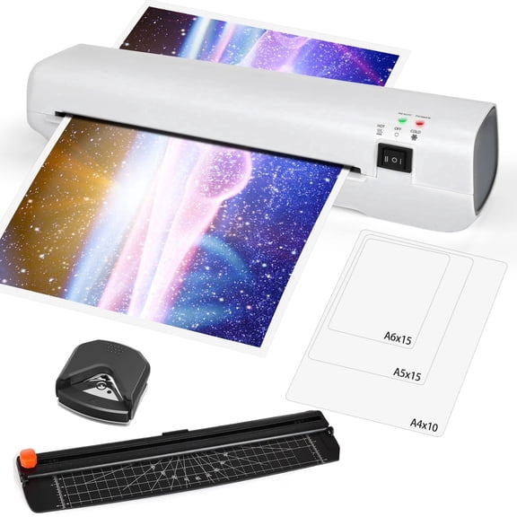 9" Thermal Laminator Machine for A4, 4-in-1 Laminator Set, Includes 40 Laminating Pouches, Paper Trimmer & Corner Rounder, for Home Office School Use - White