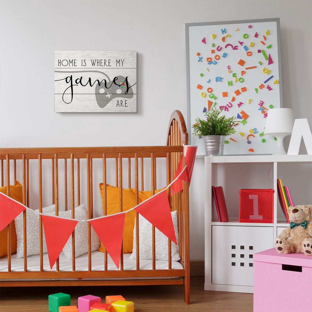Stupell Industries Home is Where My Games Are Quote Rustic Play Design Canvas Wall Art Design by Daphne Polselli