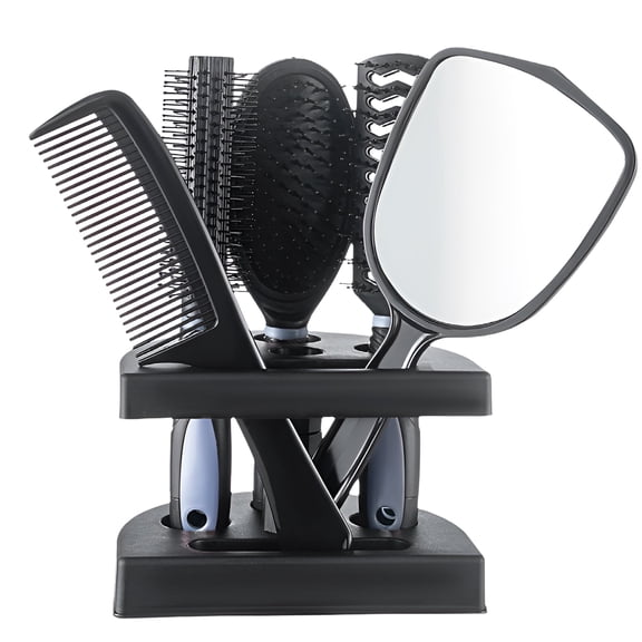 Hair Brush Set with Mirror and Holder, 5-Piece Detangling & Styling Kit, Anti-Static Massage Brushes for Wet/Dry Hair