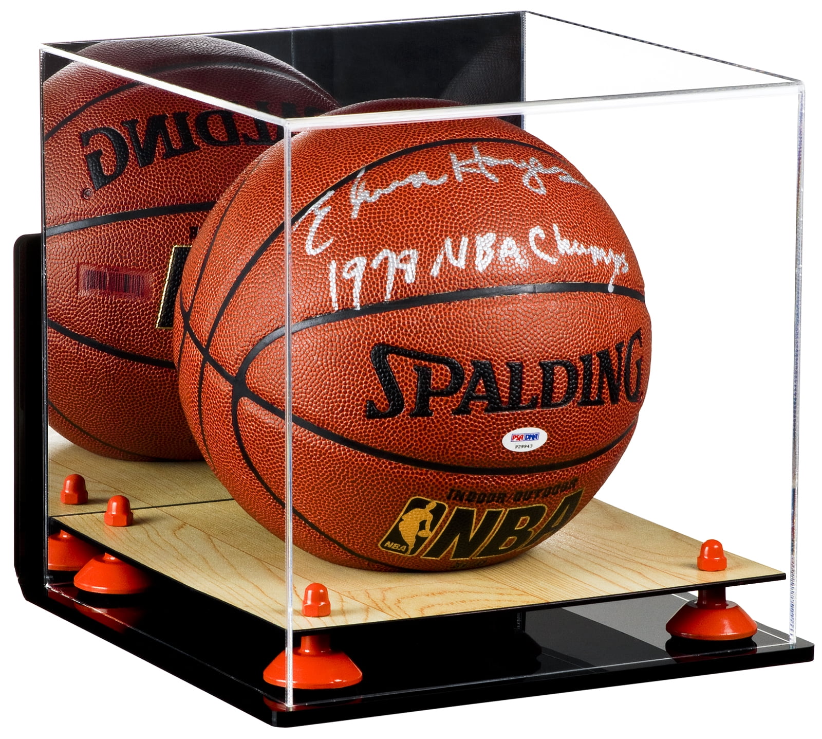 A001-OR Basketball Display Case with Orange Risers Mirror and Wall Mount 