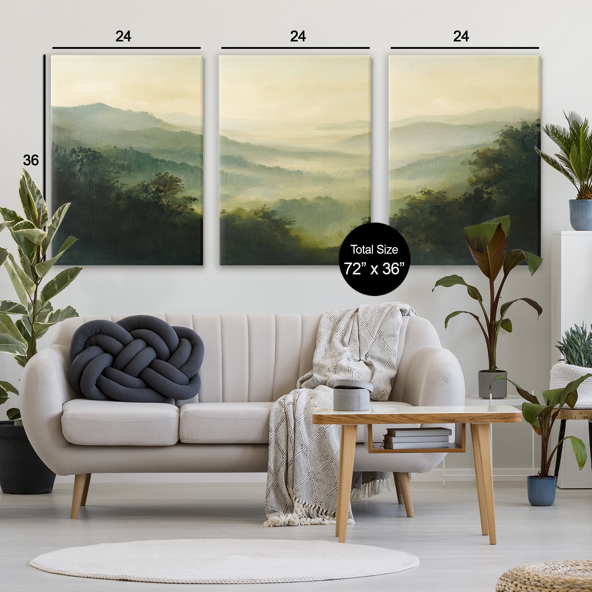 Stupell Industries Through The Haze Mountain Panorama 3 Piece Canvas Wall Art Set, design by Petal Prints Design