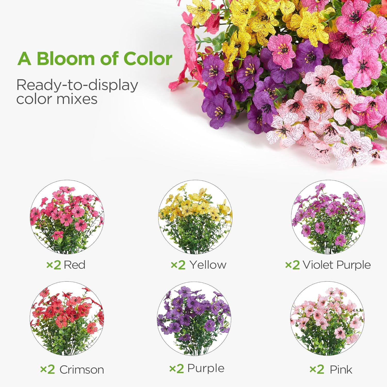 InnoGear Artificial Flowers for Outdoors, 12 Bundles UV Resistant Fake Silk Flowers for Outside Faux Spring Summer Decor Flower for Outdoor Indoor Garden Home Decoration Porch Patio (Mixed 4 Colors)