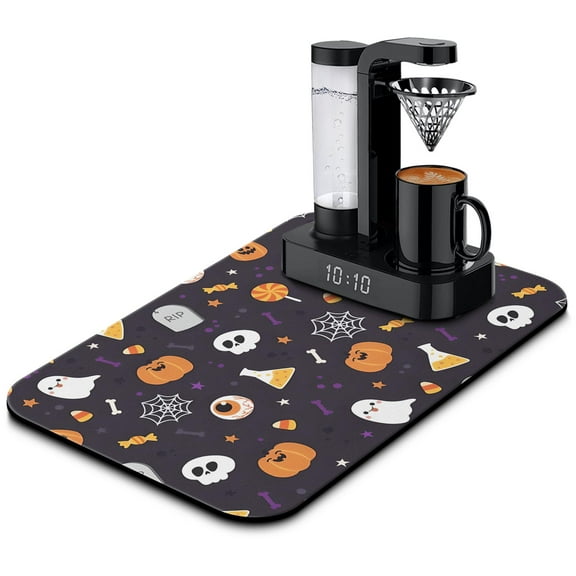 Exceptional Halloween Diatom Ooze Coffee Dish Mat Fast Drying, High Absorbent Pumpkin Ghost Design for Kitchen 19.5x12in