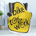 thumbnail image 4 of Yellow Soft Flannel Fleece Throw Blanket, Healthy Life Theme Illustration of Bike to Work Circle Design Artwork Print, Cozy Plush for Indoor and Outdoor Use, 50" x 60", Yellow and Black, by Ambesonne, 4 of 5