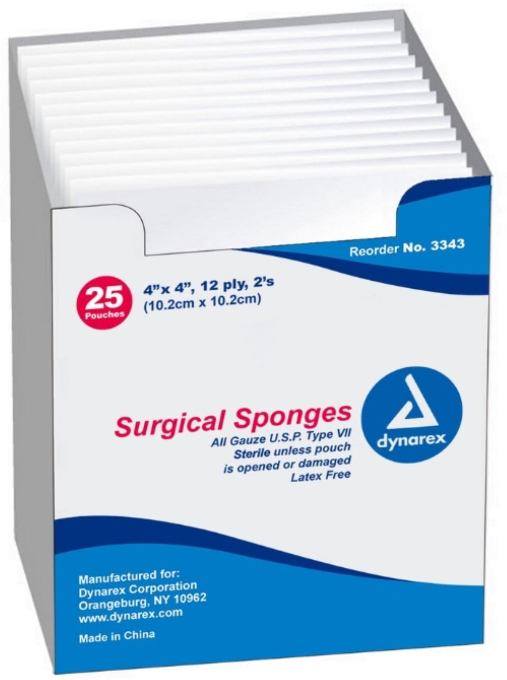 Dynarex Gauze Sponges, Sterile 2's, 4x4, 12Ply, Box/25