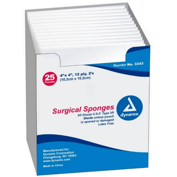 Dynarex Surgical Sponges 12 ply (4 Inches X 4 Inches) Sterile 50 Each - (Pack of 4)