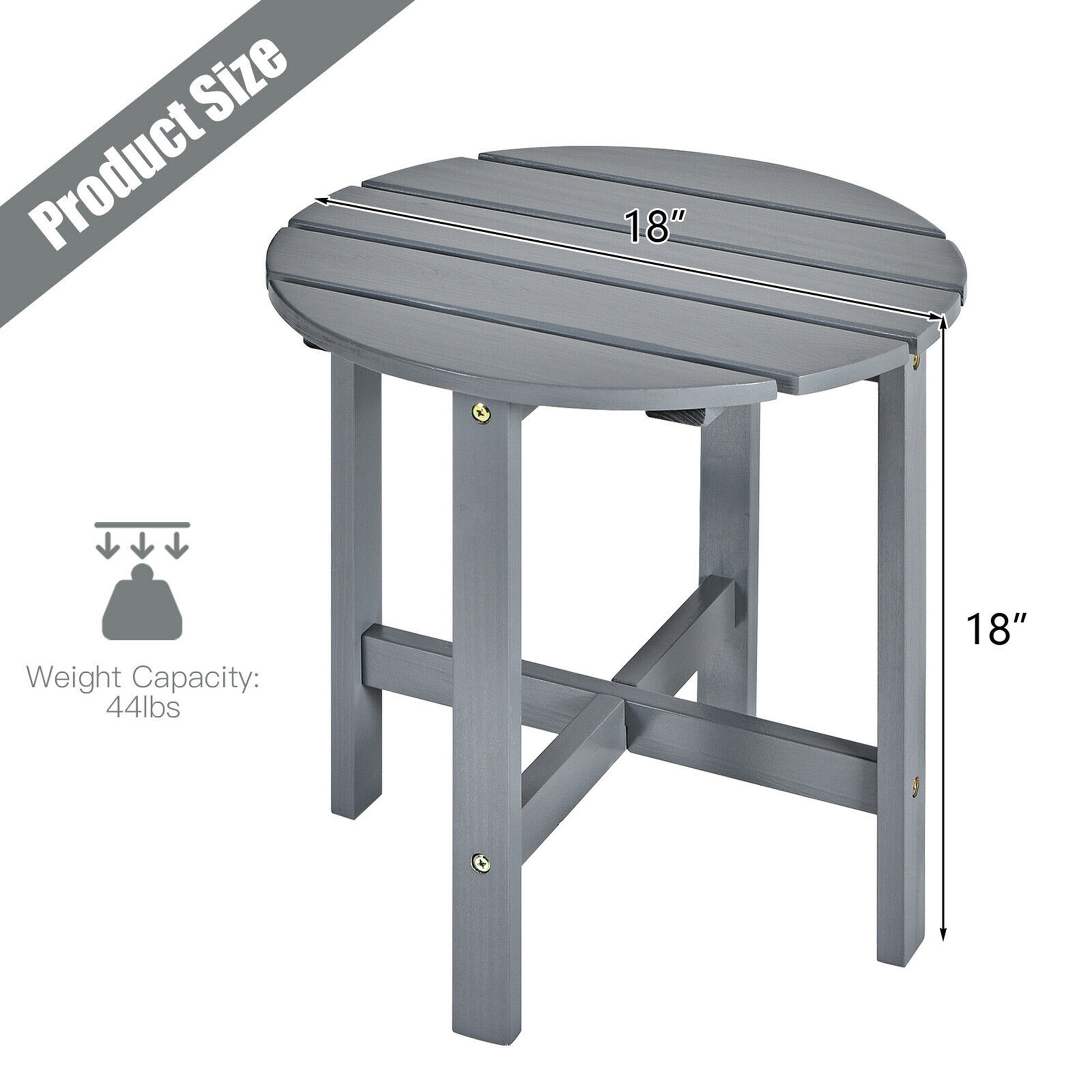 Gymax Wooden Slat Round 18" Patio Coffee Table, Gray