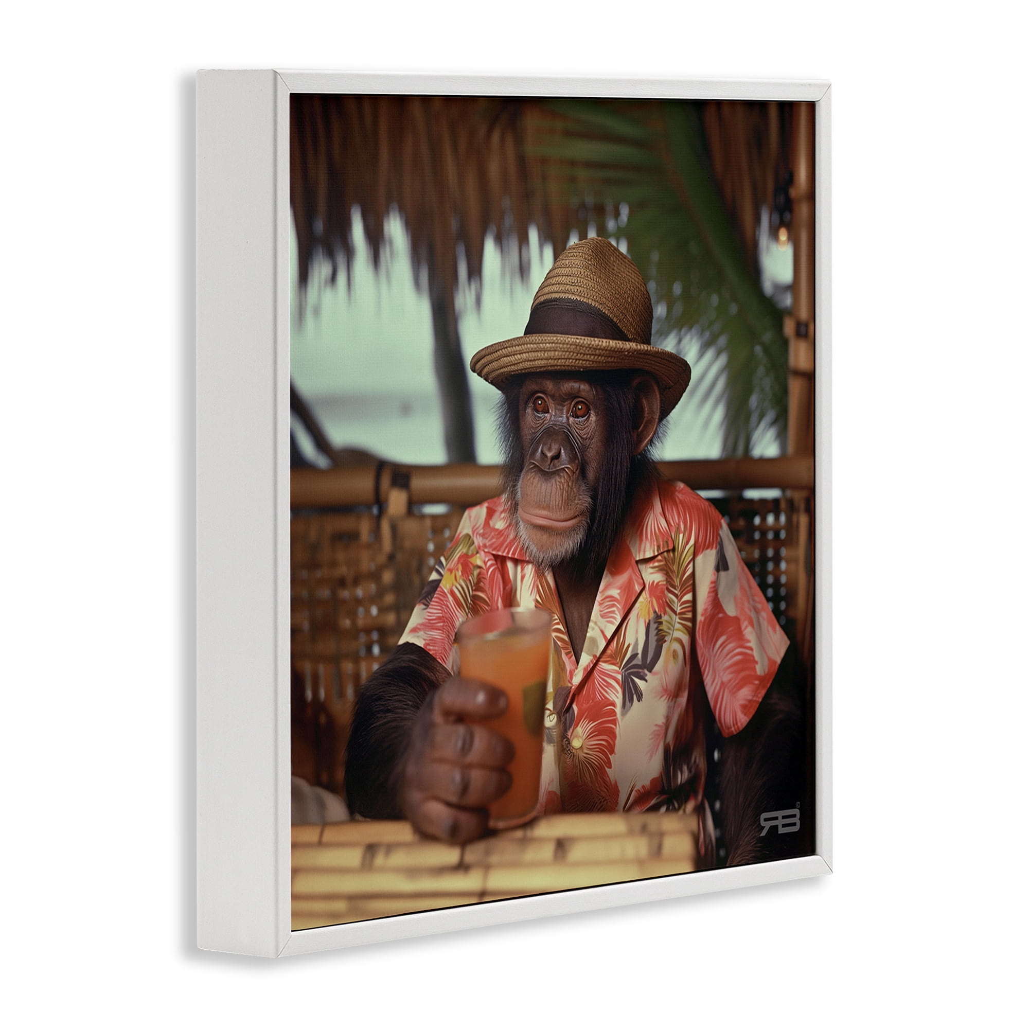 Stupell Industries Tropical Vacation Monkey Novelty Painting White Framed Art Print Wall Art, 24 x 24