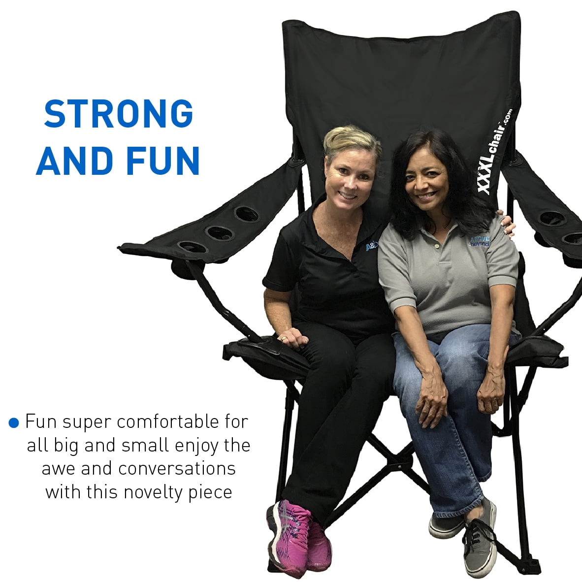 Giant Oversized XXXL Big Portable Folding Camping Beach Outdoor Chair with 6 Cup Holders! Fold Compact into Carry Bag (Black)