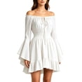 thumbnail image 2 of KICILVS Halloween Outfits for Women Off Shoulder Tie Front Pleated Ruffle Mini Dress Parties Vintage Cosplay Mini Dress with Smocked Waist, 2 of 4