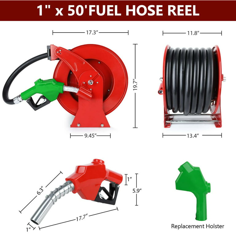 Fuel Hose Reel with Fueling Nozzle, 1 x 50Ft Retractable Diesel