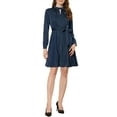 thumbnail image 2 of INSPIRE CHIC Women's Belted Satin Keyhole Tie Waist A-Line Dress S Navy Blue, 2 of 5