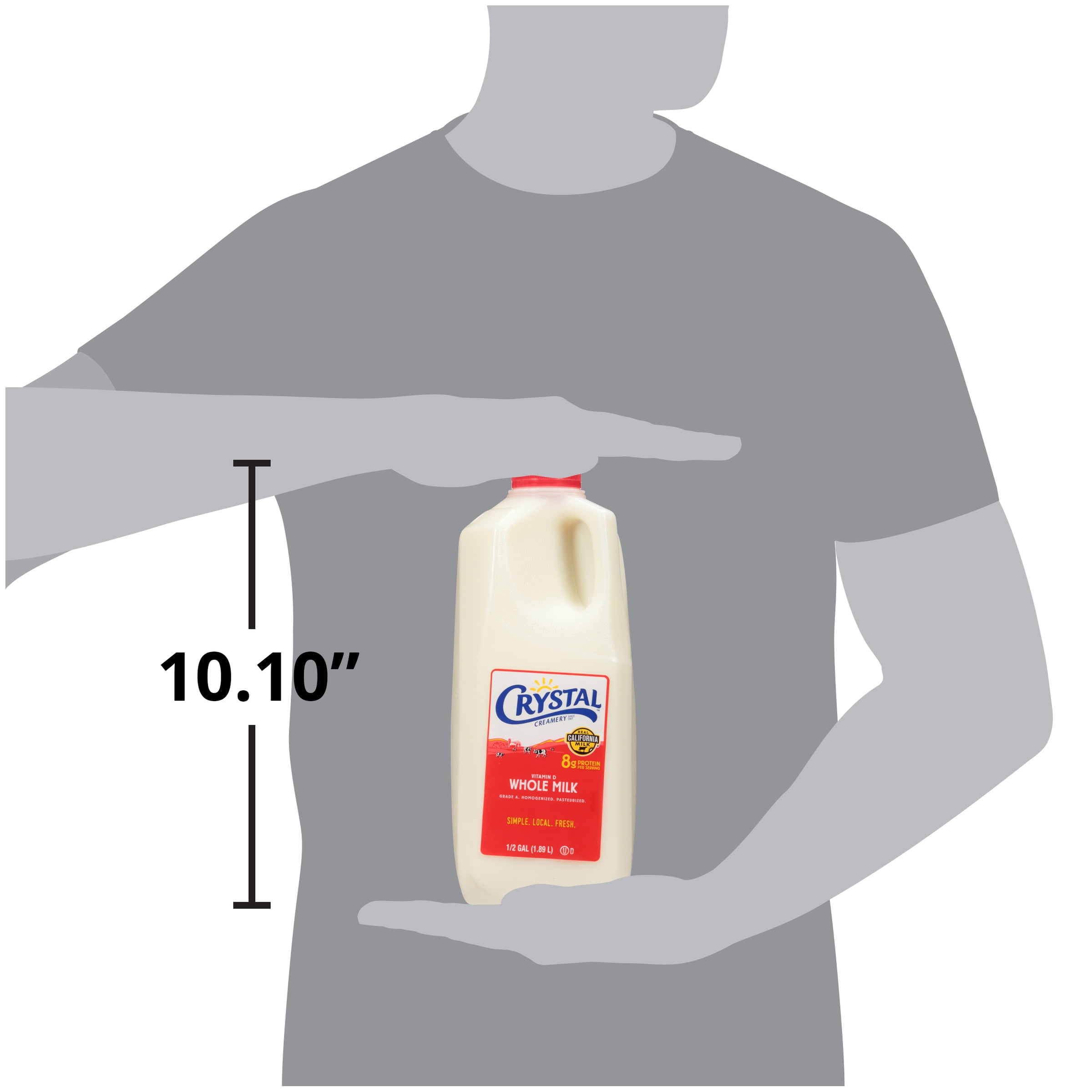 Crystal Creamery Real California Vitamin D Whole Milk, Gluten Free, Half Gallon Jug, 64 fl oz