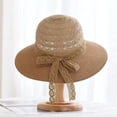 thumbnail image 5 of CoCopeaunts Summer Ladies Straw Bucket Hat Lace Bow Belt Travel Hollow Sun Hat Floppy Foldable Wide Brim Beach Fisherman Hat, 5 of 8